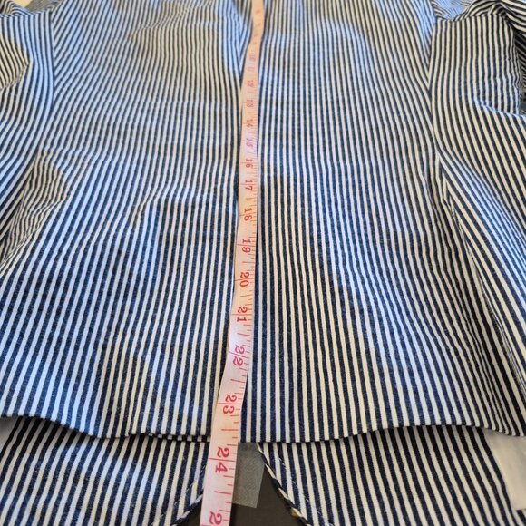 Anne Klein Women’s Blazer Size S Blue White Pinstripe 98% Cotton Single Button - Picture 12 of 15